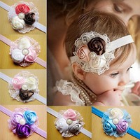 Hot New Lovely Ruffle Flower Lace Hairband Soft Elastic Headband Hair Band for Baby Girl