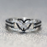 High Quality Exquisite Natural White Sapphire Gemstone 925 Sterling Silver Heart Tow-Tone Anniversary Engagement Wedding Rings for Women Size 6-10