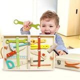 New wooden children DIY puzzle cartoon simulation multifunctional toolbox home nut disassembling toys (Size: include all)